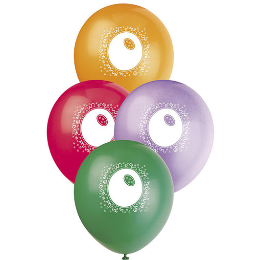 "Number 0" Assorted Colour Balloons 30cm (Pack of 6)