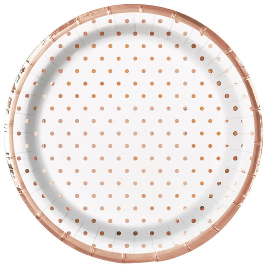 Foil Stamped Mini Dots Rose Gold Paper Plates 18cm (Pack of 8)