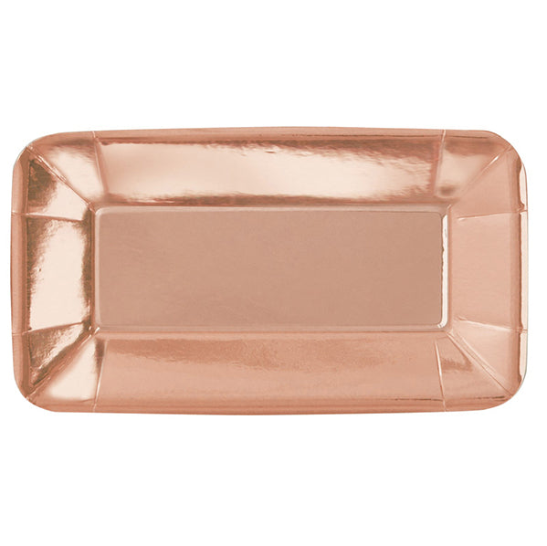 Rose Gold Foil Rectangle Appetizer Paper Plates 23cm (Pack of 8)