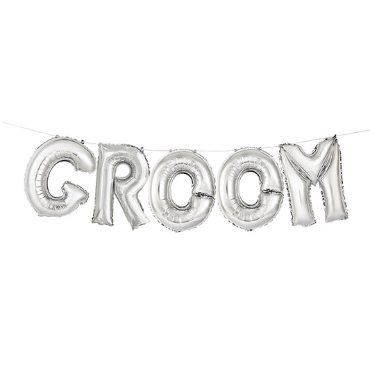 "Groom" Silver Foil Letter Balloon Kit