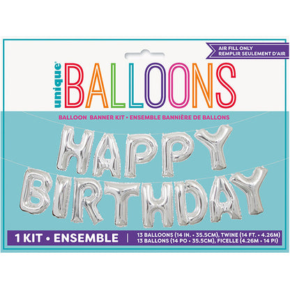 "Happy Birthday" Silver Foil Letter Balloon Kit