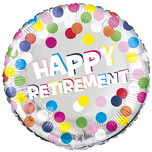 Colourful Dot "Happy Retirement" Foil Balloon 45cm