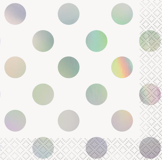 Foil Stamped Dots Iridescent Beverage Napkins (Pack of 16)