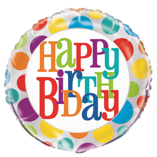 Rainbow Dot "Happy Birthday" Foil Balloon 45cm