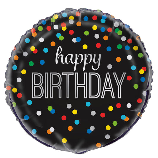 Rainbow Dot Black "Happy Birthday" Foil Balloon 45cm