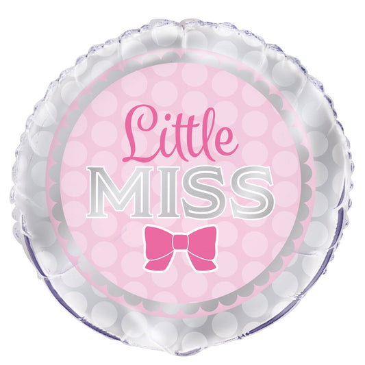 "Little Miss" Pink Girl Bow Foil Balloon 45cm