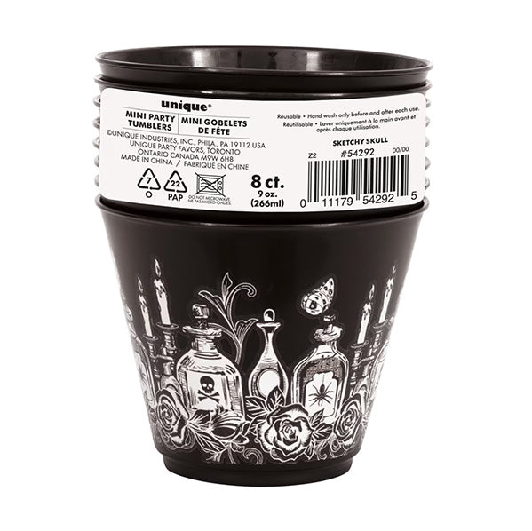 Plastic Tumbler - Sketchy Skull 266ml (Pack of 8)