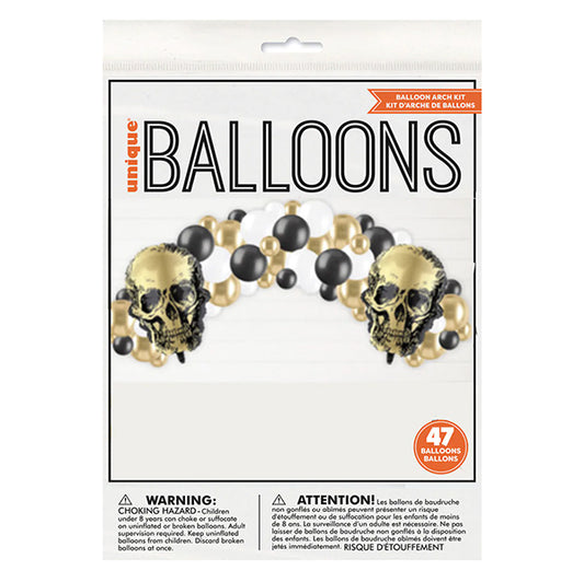 Balloon Arch Kit - Black, Gold & Skulls (47 piece set)