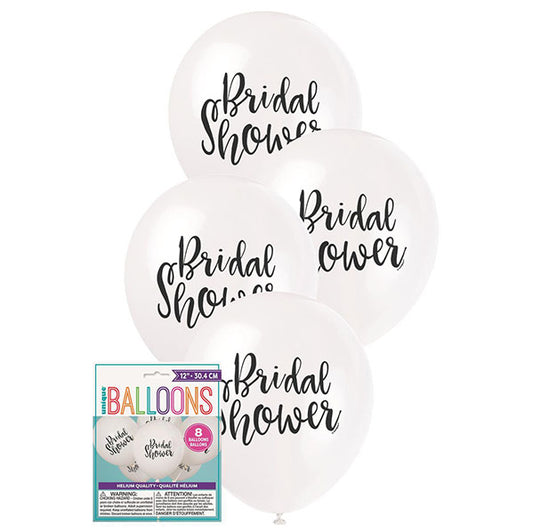 "Bridal Shower" White Balloons 30cm (Pack of 8)