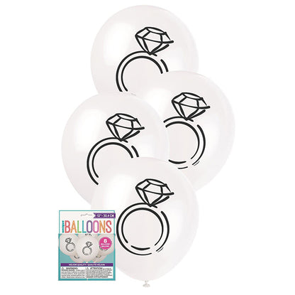 Diamond Ring White Balloons 30cm (Pack of 8)