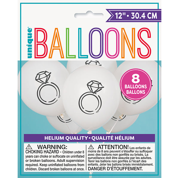 Diamond Ring White Balloons 30cm (Pack of 8)