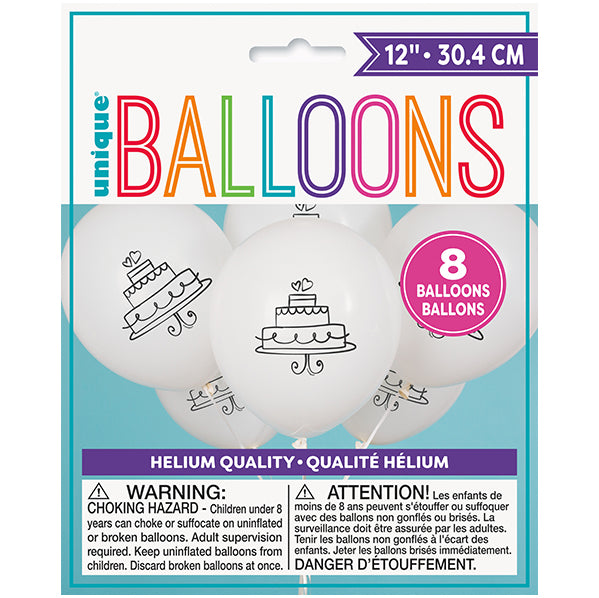 Wedding Cake White Balloons 30cm (Pack of 8)