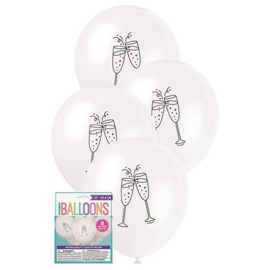 Champagne Glass White Balloons 30cm (Pack of 8)