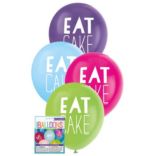 "Eat Cake" Assorted Colours Balloons 30cm (Pack of 8)