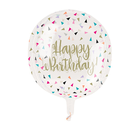 Printed Clear Sphere Colourful Birthday Helium Balloon 38cm