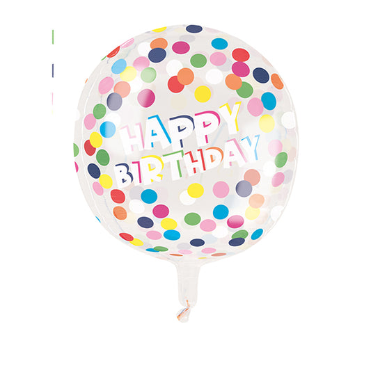 Printed Clear Sphere Polka Dot Birthday Helium Balloon 38cm