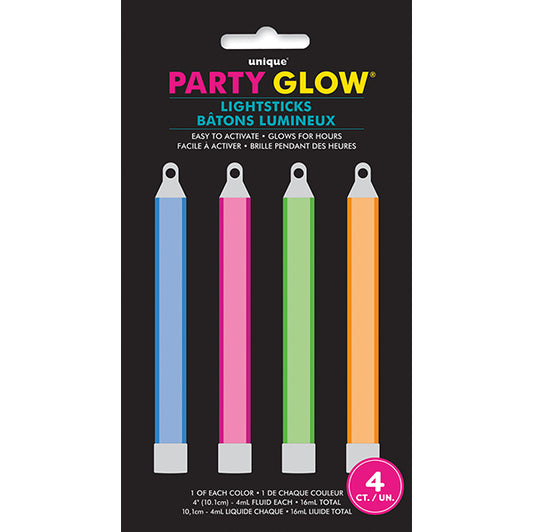 Glow Sticks - Assorted Colours 10cm (Pack of 4)