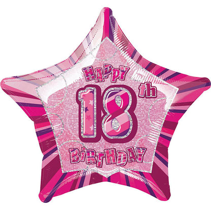 Glitz Pink Star "18" Foil Balloon 50cm