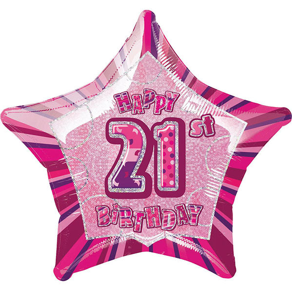 Glitz Pink Star "21" Foil Balloon 50cm