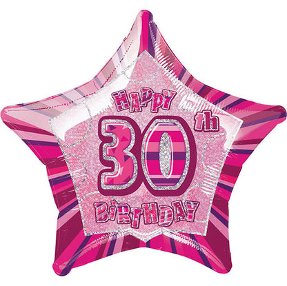 Glitz Pink Star "30" Foil Balloon 50cm