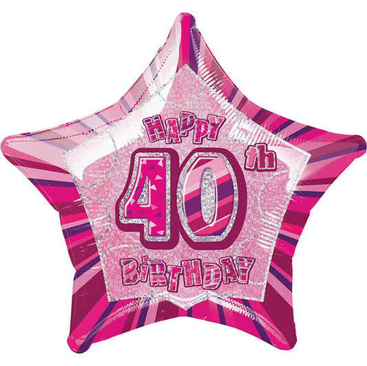 Glitz Pink Star "40" Foil Balloon 50cm