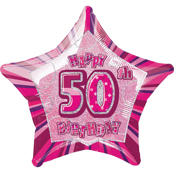 Glitz Pink Star "50" Foil Balloon 50cm