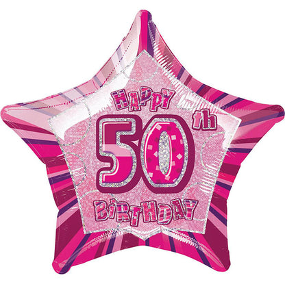 Glitz Pink Star "50" Foil Balloon 50cm