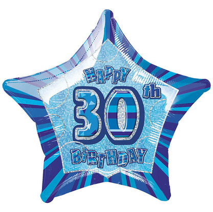 Glitz Blue Star "30" Foil Balloon 50cm