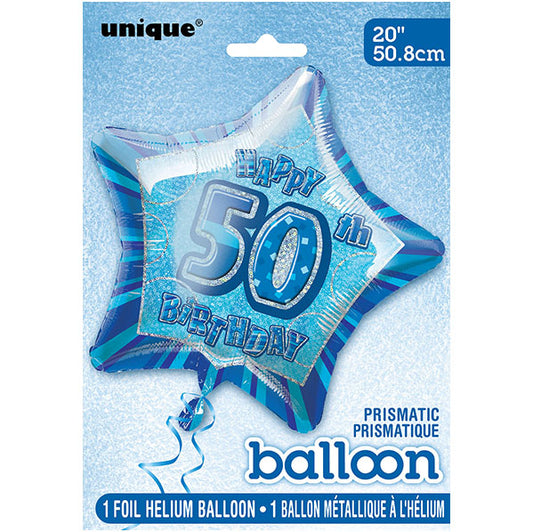 Glitz Blue Star "50" Foil Balloon 50cm