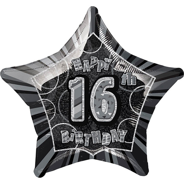 Glitz Black Star "16" Foil Balloon 50cm