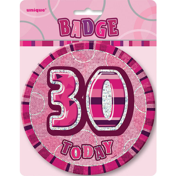 Glitz Pink Jumbo Birthday Badge - "30"