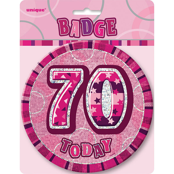 Glitz Pink Jumbo Birthday Badge - "70"