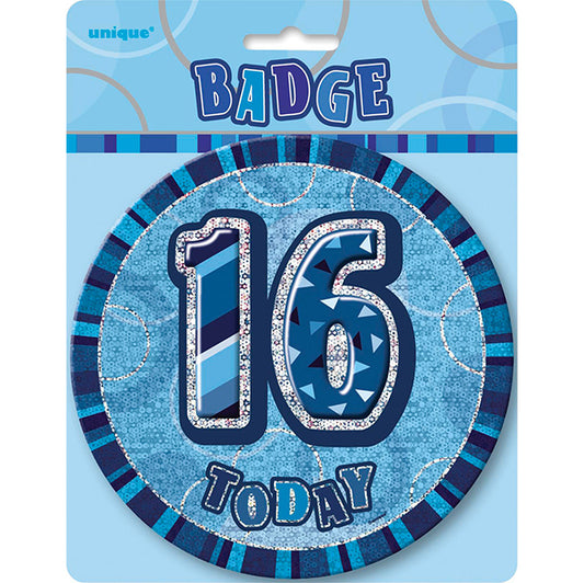 Glitz Blue Jumbo Birthday Badge - "16"