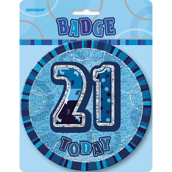 Glitz Blue Jumbo Birthday Badge - "21"