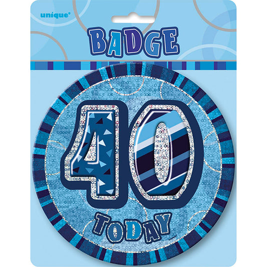 Glitz Blue Jumbo Birthday Badge - "40"