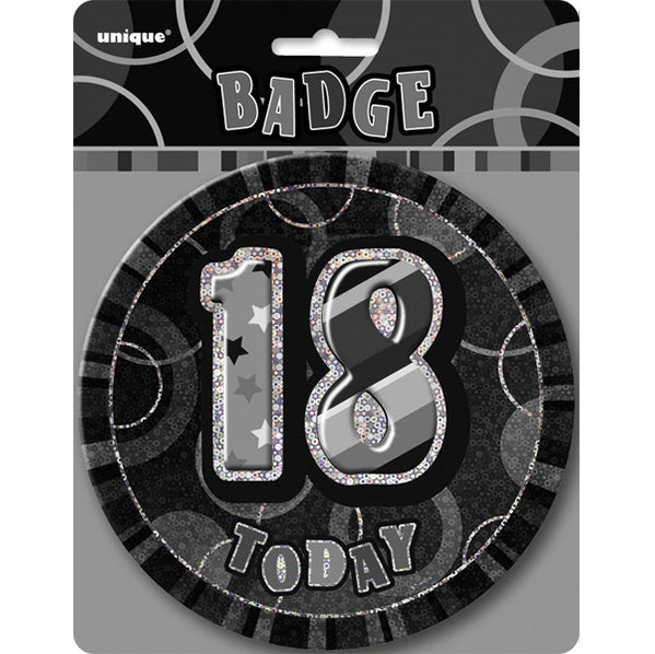 Glitz Black Jumbo Birthday Badge - "18"