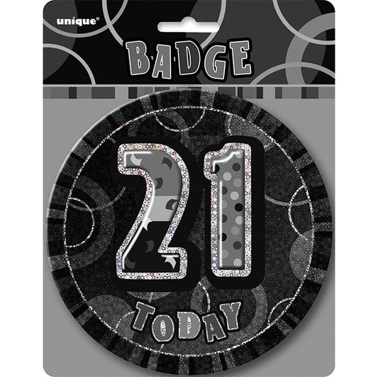 Glitz Black Jumbo Birthday Badge - "21"