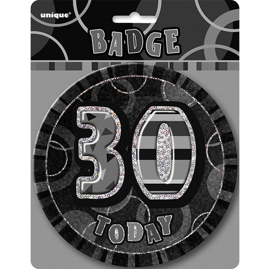 Glitz Black Jumbo Birthday Badge - "30"