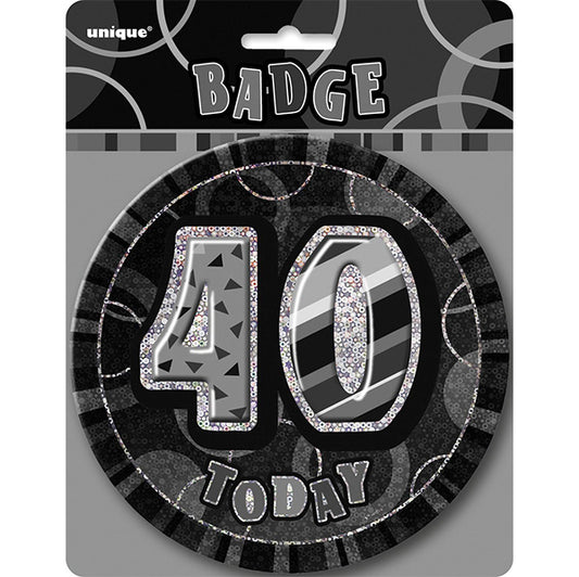 Glitz Black Jumbo Birthday Badge - "40"