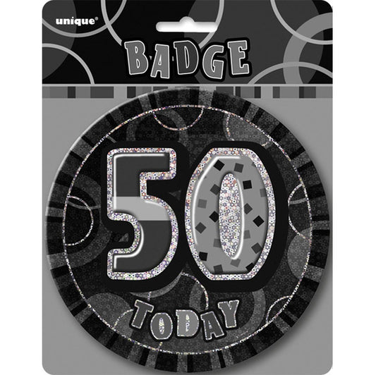 Glitz Black Jumbo Birthday Badge - "50"