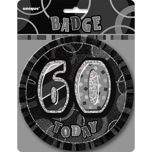 Glitz Black Jumbo Birthday Badge - "60"