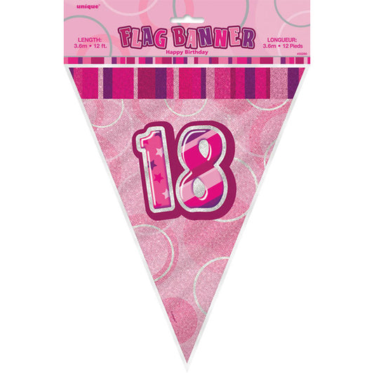 "18" Glitz Pink Flag Banner - 3.65m