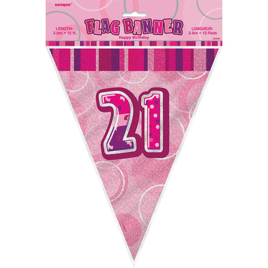 "21" Glitz Pink Flag Banner - 3.65m