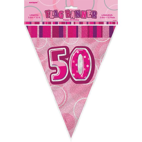 "50" Glitz Pink Flag Banner - 3.65m