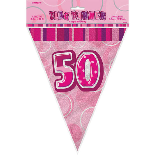 "50" Glitz Pink Flag Banner - 3.65m