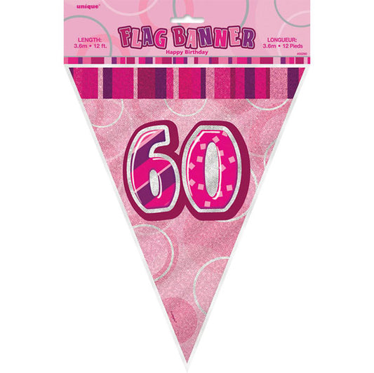 "60" Glitz Pink Flag Banner - 3.65m