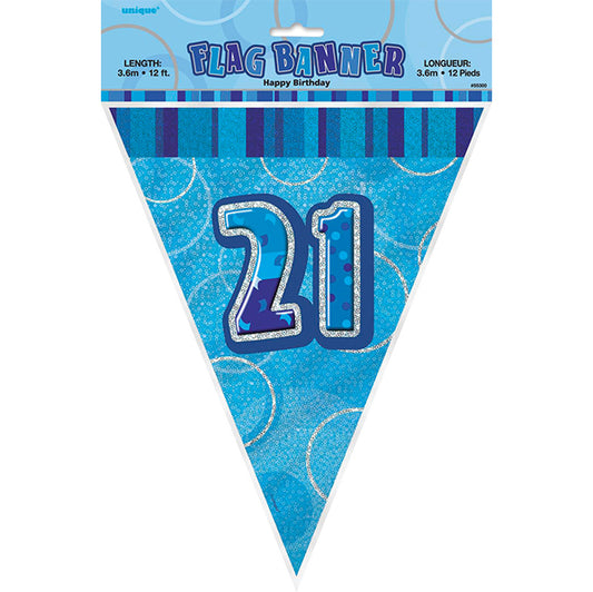 "21" Glitz Blue Flag Banner - 3.65m