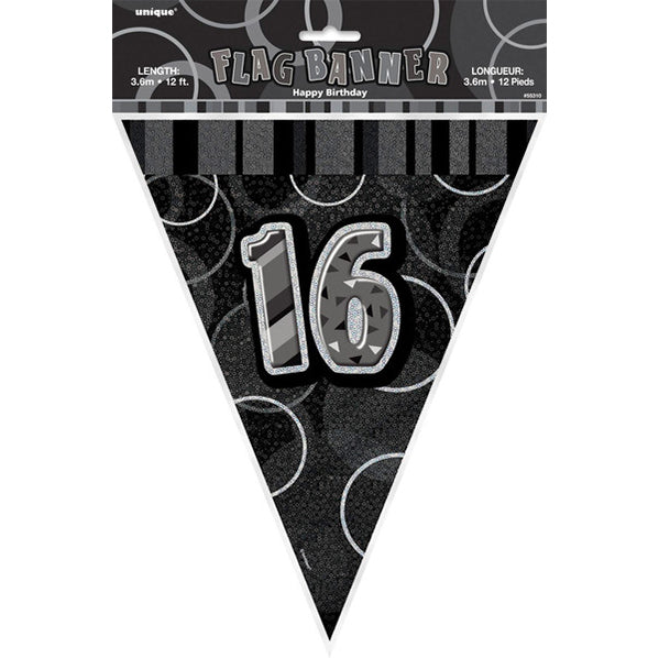 "16" Glitz Black Flag Banner - 3.65m