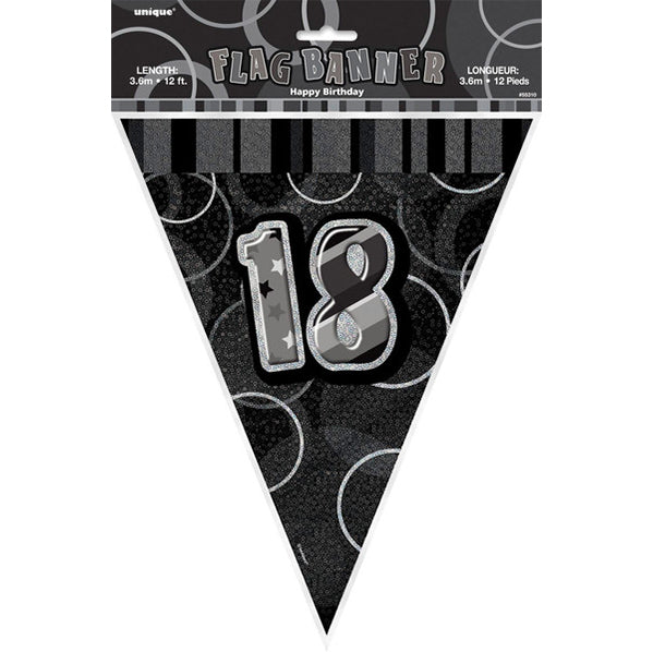 "18" Glitz Black Flag Banner - 3.65m