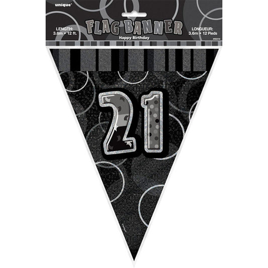 "21" Glitz Black Flag Banner - 3.65m